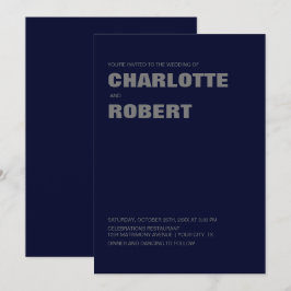 Invitación Boda gris azul de la Marina Minimalista moderna