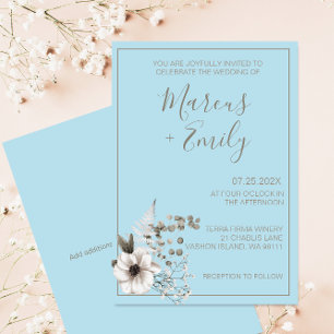 Invitación Boda gris azul pálido y eucalipto moderno