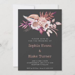 Invitación Boda Gris Botánico Floral de Campo Moderno