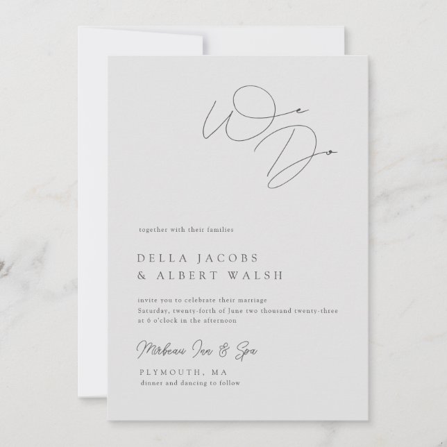Invitación Boda gris claro de caligrafía clásica minimalista (Anverso)