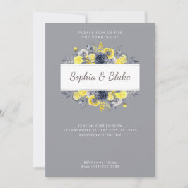 Invitación Boda gris claro de marco floral amarillo y azul