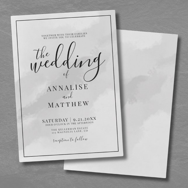 Invitación Boda gris color de agua simple clásico elegante (Classic Simple Elegant Watercolor Gray Wedding Invitation)