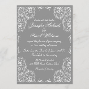 Invitación Boda gris con marco de encaje encantador
