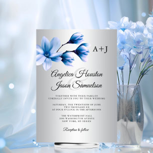 Invitación Boda gris de color azul de la Marina de Magnolia