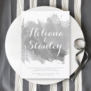 Invitación Boda gris de invierno con salpicadura de acuarela 