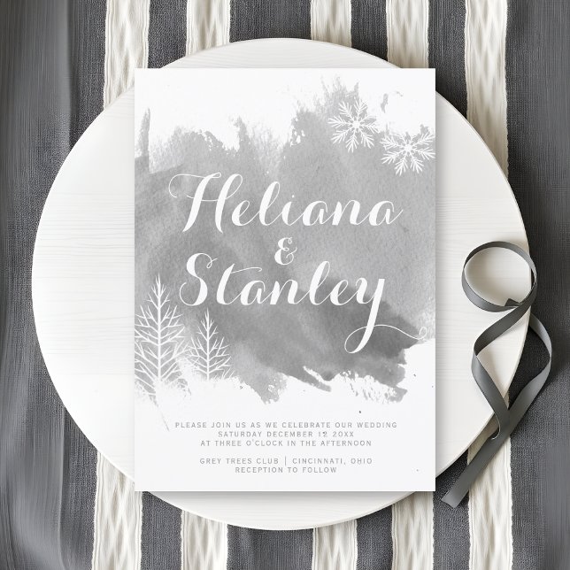 Invitación Boda gris de invierno con salpicadura de acuarela  (Subido por el creador)
