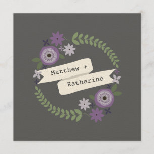 Invitación Boda gris de la guirnalda floral púrpura