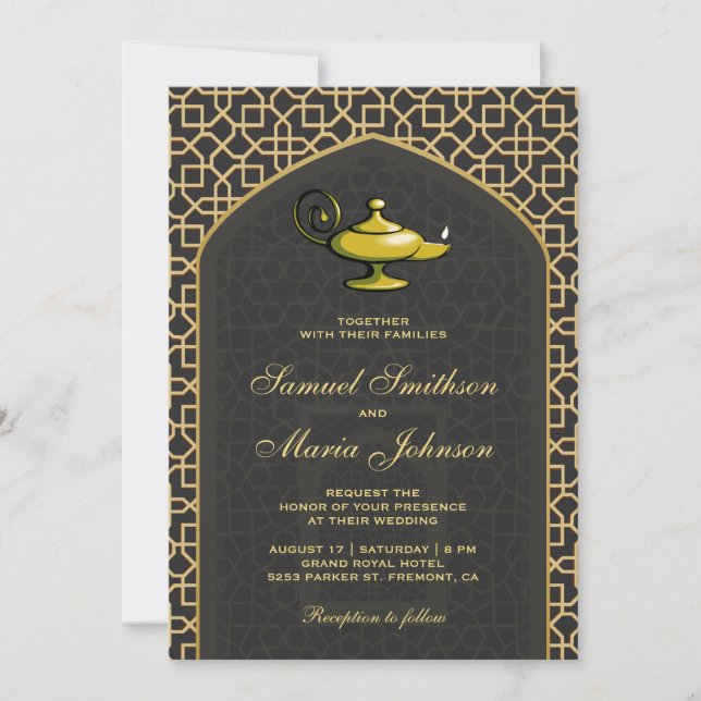 Invitación Boda Gris de la lámpara mágica de las noches árabe (Anverso)