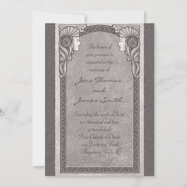 Invitación Boda gris de Nouveau del arte (Anverso)