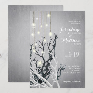 Invitación Boda gris de rama blanca de cadena de luz cristal