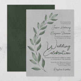 Invitación Boda gris deja verde al estilo de escritura modern