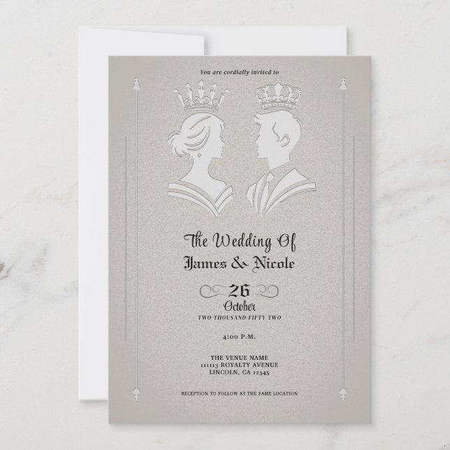 Invitación Boda Gris del Rey y la Reina Modernos Reales (Anverso)