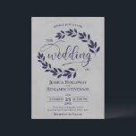Invitación Boda Gris elegante con hojas azules de la marina r<br><div class="desc">Esta hermosa invitación a la boda presenta un diseño rústico con estampados de hojas de acuarela azul marino y letras de escritura modernas sobre un fondo gris de mármol. Sofisticadas,  elegantes y modas,  estas invitaciones le añadirán estilo y gracia a su celebración boda.</div>