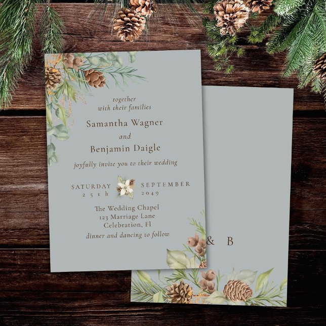 Invitación Boda Gris Elegante De Verdor De Invierno (Subido por el creador)