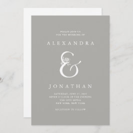 Invitación Boda gris elegante floral del signo "&" el |