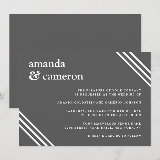 Invitación Boda gris elegante y simple (Anverso / Reverso)
