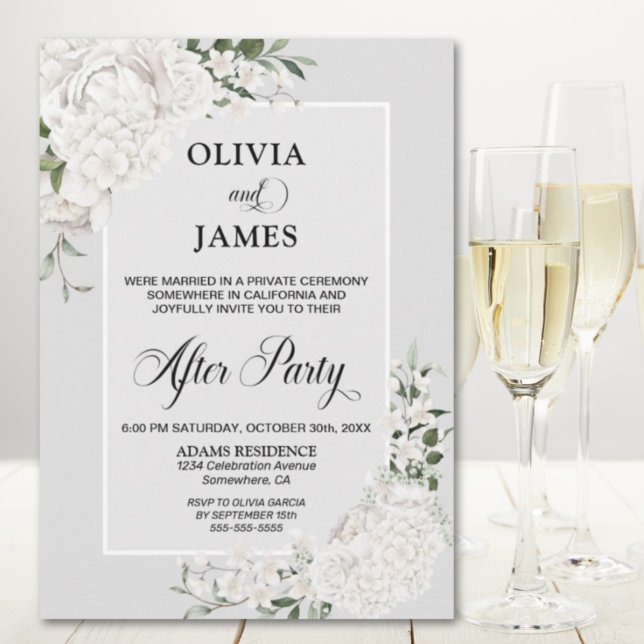 Invitación Boda Gris Floral Blanco Después Del Fiesta (Subido por el creador)