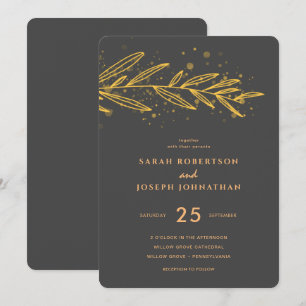 Invitación Boda Gris Foliage Botánico Luxury Gold