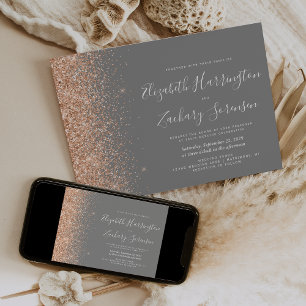 Invitación Boda Gris Glitter Melocotón Moderno