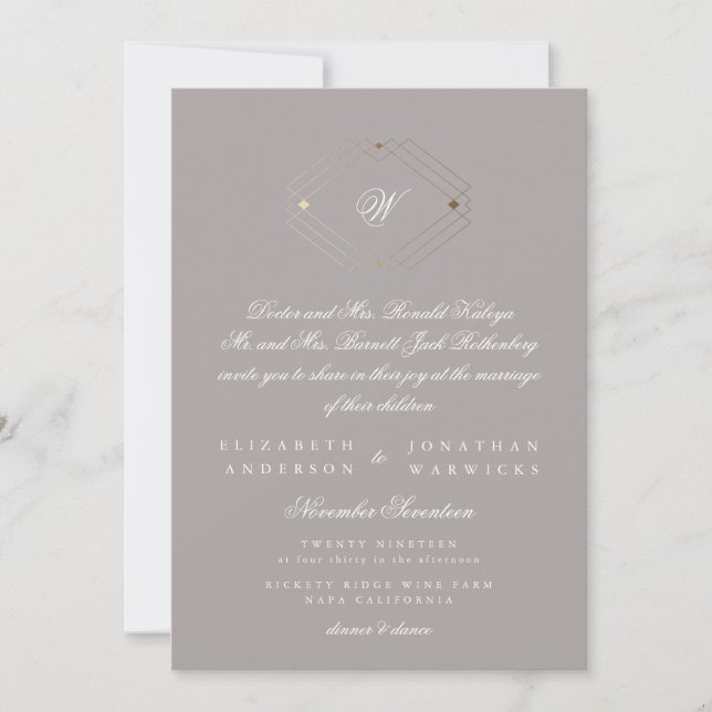 Invitación Boda Gris Gris Geométrico Gris de Oro Moderno Simp (Anverso)
