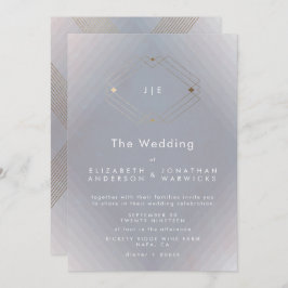 Invitación Boda Gris Gris Moderno Geométrico Gold