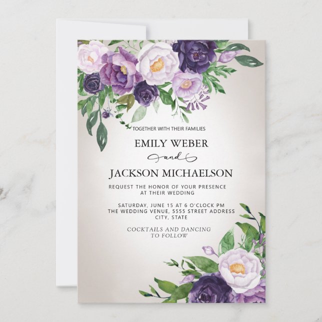 Invitación Boda Gris Lavanda Púrpura Ciruela (Anverso)