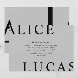 Invitación Boda gris monograma de diseño ultramoderno