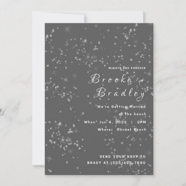 Invitación Boda Gris Noche Estrellada (Anverso)