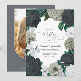 Invitación Boda Gris Nube, Pizarra Carbón y Blanco Suave