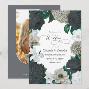 Invitación Boda Gris Nube, Pizarra Carbón y Blanco Suave