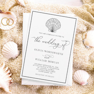 Invitación Boda Gris Oscuro Elegante De La Playa
