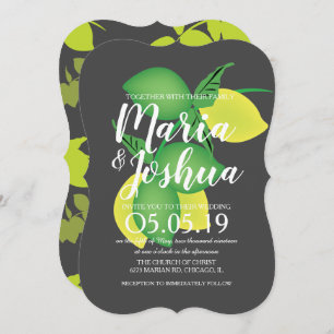 Invitación Boda gris patrón Silo de limón amarillo verde fres