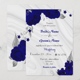 Invitación boda gris plateado de flores azules reales