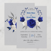 boda gris plateado de flores blancas azules reales
