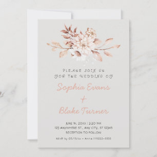 Invitación Boda Gris Platino Floral Suave Rústica Moderna