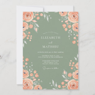 Invitación Boda Gris Salvia Flor de Melocotón