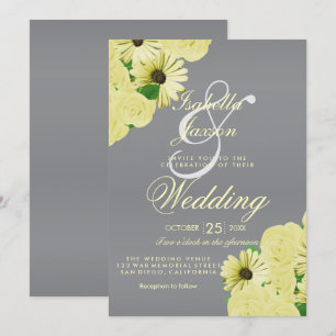Invitación Boda Gris Satén y Amarillo Pastel Boda