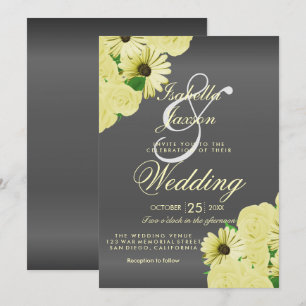 Invitación Boda gris satinado y Boda amarillo pastel