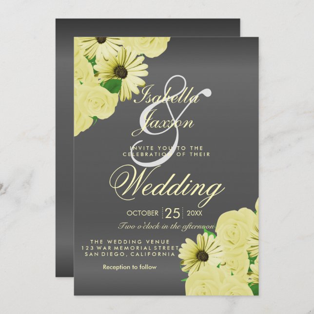 Invitación Boda Gris Seda y Amarillo Pastel Boda (Anverso / Reverso)