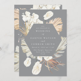 Invitación Boda Gris Tropical Floral Ultima Pampas