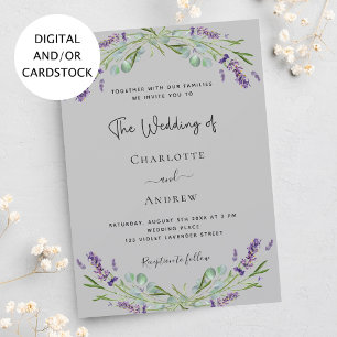 Invitación Boda gris violeta de lavanda eucalipto