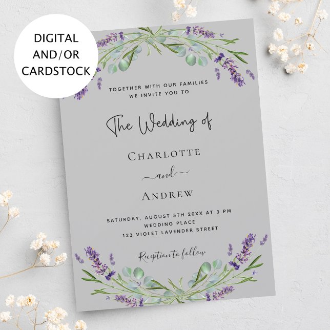 Invitación Boda gris violeta de lavanda eucalipto (Subido por el creador)