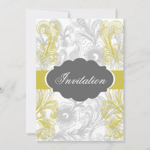 Invitación boda gris y amarillo floreciente