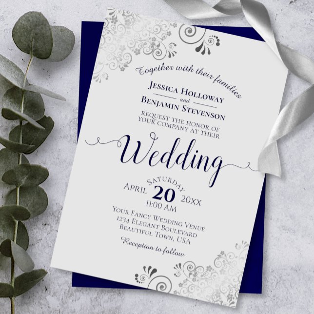 Invitación Boda gris y azul de la marina elegante (Subido por el creador)