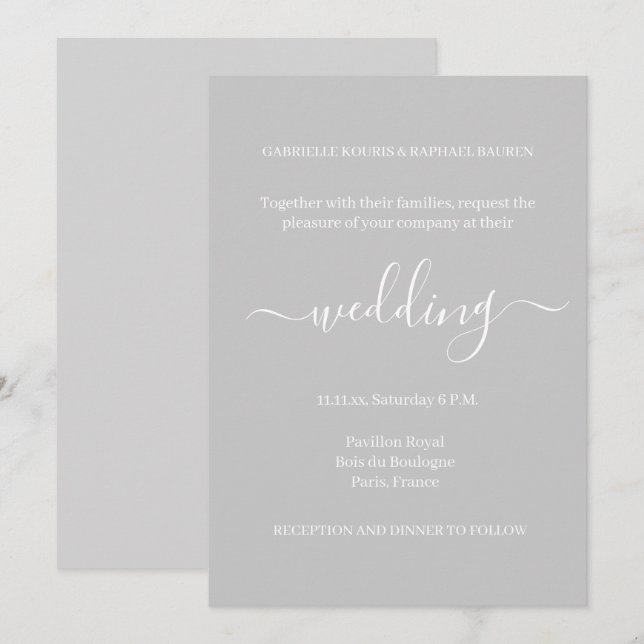 Invitación Boda gris y blanco Minimalista elegante (Anverso / Reverso)