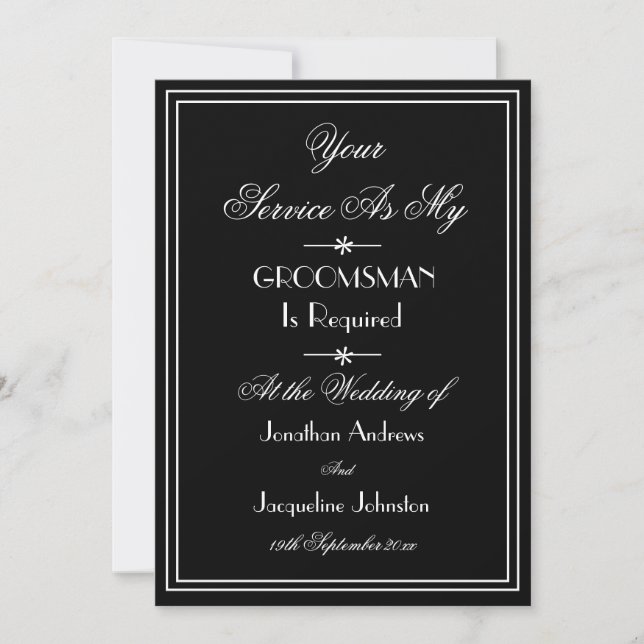 Invitación Boda Groomsman Personalizado Classic Black Propues (Anverso)