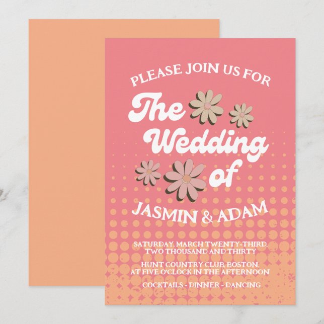 Invitación Boda Groovy de Daisy Rosa Retro (Anverso / Reverso)