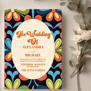 Invitación Boda Groovy Retro Floral