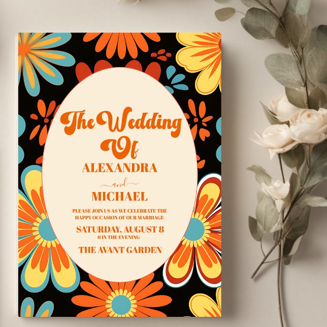 Invitación Boda Groovy Retro Floral (Subido por el creador)