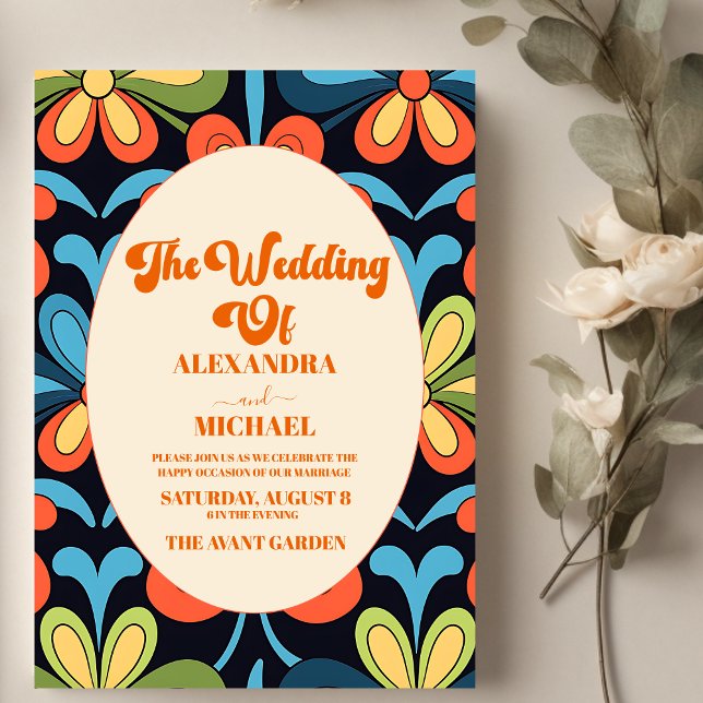 Invitación Boda Groovy Retro Floral (Subido por el creador)